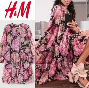 H&M Floral Long Sleeve Dress - Pink and Black. NWOT Size XS